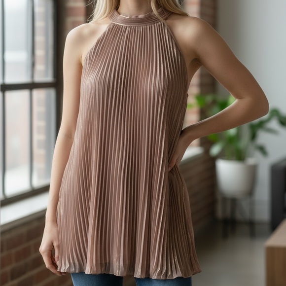 Worthington Tops - Blush Pleated Halter Blouse, Large